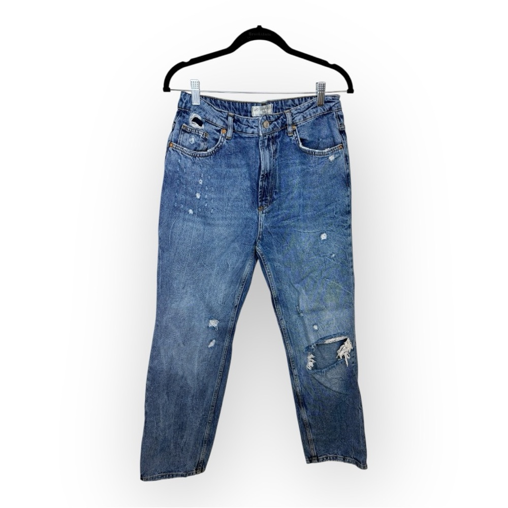 Free People We The Free Distressed Straight Leg Jeans Medium Wash 30